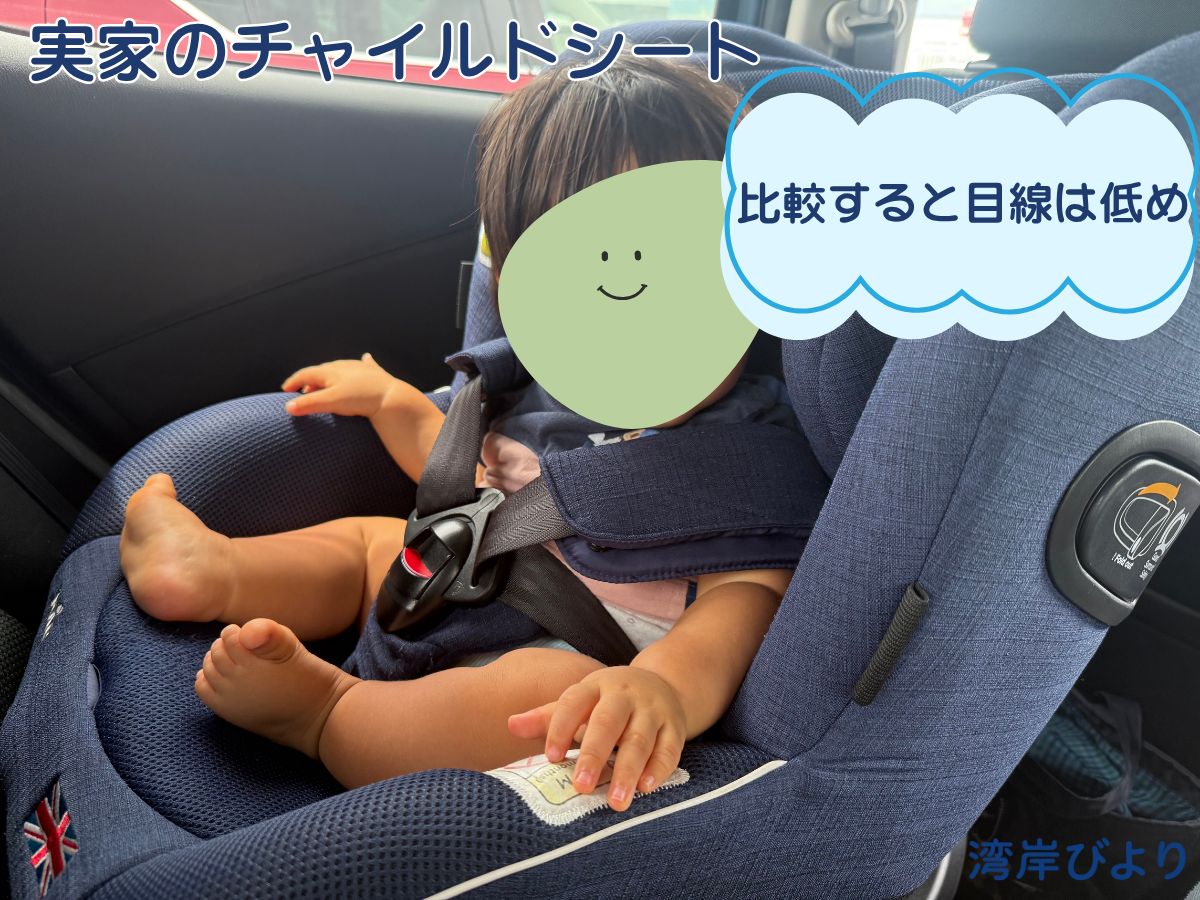 実家のチャイルドシートに座った1歳児の目線の高さ